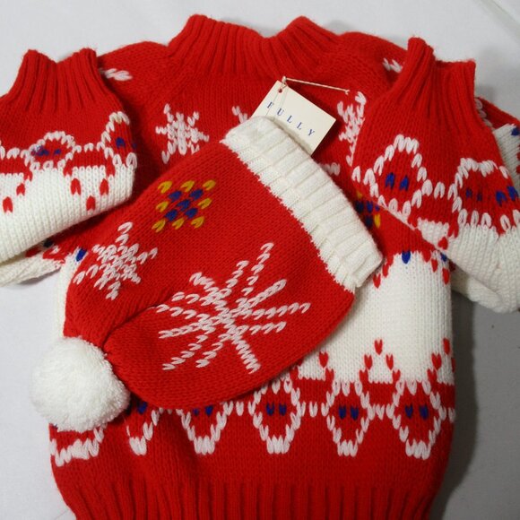 New Boys Toddler Winter Pullover  Knit Ski Sweater & Hat Unisex Snowflake Xmas - Picture 7 of 8
